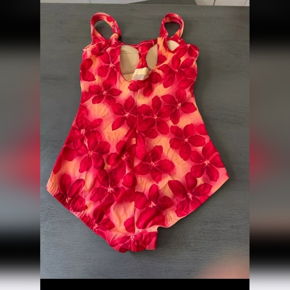 Le Cove One Piece Swimsuit 18 Full Coverage Women Red Orange Floral Bathing Suit - Picture 3 of 10